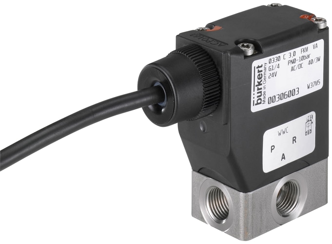 20064454 — Bürkert Tipo 0330 · Válvula de induzido rebatido 2/2 vias ou 3/2 vias de efeito direto - 20064454