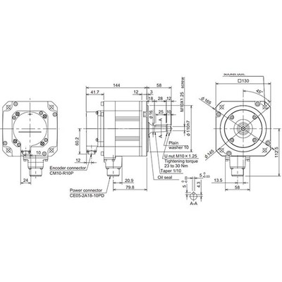 Servo Motor AC Brushless HF Series Mitsubishi Electric HF-H104T-A51 1kW 3000RPM 3.2Nm 400V com Encoder Absoluto Servo Motor AC Brushless HF Series Mitsubishi Electric HF-H104T-A51 1kW 3000RPM 3.2Nm 400V com Encoder Absoluto - HF-H104T...
