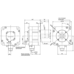 Servo Motor AC Brushless Mitsubishi HF-H204S Série HF 2kW 3000RPM 6.4Nm 400V com Encoder Absoluto IP67 HF-H204S-A51 - HF-H...