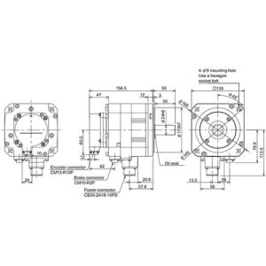 Servo Motor AC Brushless HF-H54BS Mitsubishi Electric, Série HF, 500W, Freio, Encoder Absoluto 1Mppr, 3000rpm, 1.6Nm, 400V...