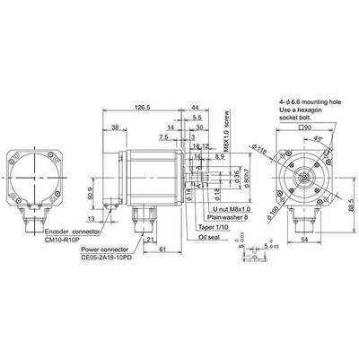 Servo Motor AC Brushless HF Series Mitsubishi Electric HF-H75T-A48 750W 4000RPM 18-bit IP67 Eixo Cônico Servo Motor AC Brushless HF Series Mitsubishi Electric HF-H75T-A48 750W 4000RPM 18-bit IP67 Eixo Cônico - HF-H75T-A48