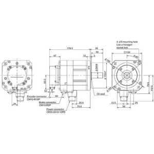 Servo Motor AC Brushless HF Series Mitsubishi Electric HF104BS-A51 1kW 3000RPM Freio e Encoder Absoluto IP67 - HF104BS-A51