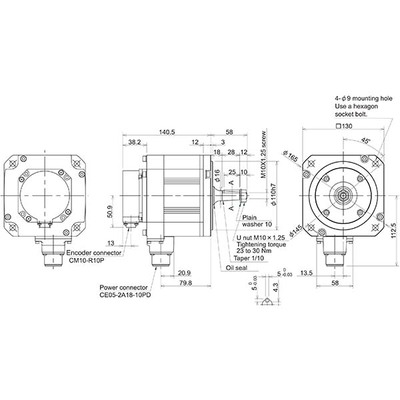 Servo Motor AC Brushless HF Series Mitsubishi Electric HF104T-A48 1kW 3000RPM 3.2Nm 200Vac IP67 Eixo Cônico com Encoder Absoluto 18-bit Servo Motor AC Brushless HF Series Mitsubishi Electric HF104T-A48 1kW 3000RPM 3.2Nm 200Vac IP67 Eixo Cônico com Encoder Ab...