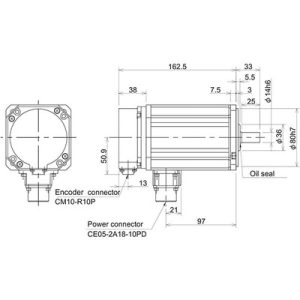 Servo Motor AC Brushless Mitsubishi HF Series HF105S-A48 1kW 4000RPM 2.4Nm 200Vac IP67 Eixo Reto com Encoder Absoluto 18-b...