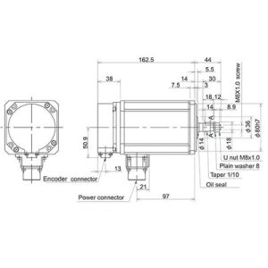 Servo Motor AC Brushless HF Series Mitsubishi Electric HF105T-A48 1kW 4000RPM 2.4Nm 200Vac IP67 com Encoder Absoluto 18-bi...