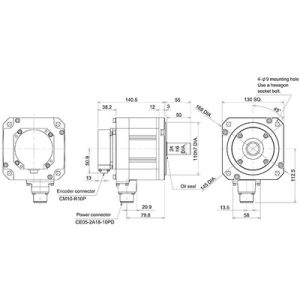 Servo Motor AC Brushless Mitsubishi Electric Série HF HF123S-A48 1.2kW 2000RPM 5.7Nm 18-bit IP67 - HF123S-A48