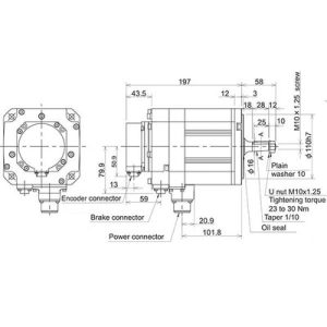 Servo Motor AC Brushless Mitsubishi HF Series HF154BT-A48 1.5kW 3000RPM Freio e Encoder Absoluto 18-bit IP67 - HF154BT-A48
