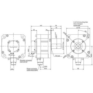 Servo Motor AC Brushless Mitsubishi HF Series HF204S-A51 2kW 3000RPM 6.4Nm com Encoder Absoluto 20-bit IP67 - HF204S-A51