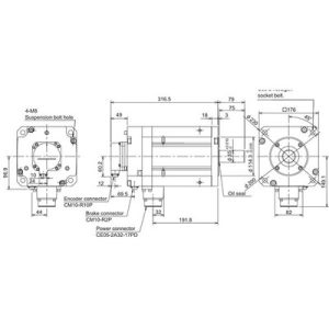 Servo Motor AC Brushless Mitsubishi HF Series HF703BS-A51 7kW 3000RPM Freio e Encoder Absoluto IP67 - HF703BS-A51