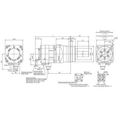 Servo Motor Rotativo Geared MELSERVO J4 Mitsubishi Electric HG-SR102G7 1/21 1kW 200V 22-bit 1/21, com Conectores MS HG-SR102G7 1/21 — SKU