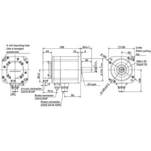 Servo Motor AC Brushless HP Series Mitsubishi Electric HP104BS-A51 1kW 3000RPM Freio e Encoder Absoluto IP67 - HP104BS-A51