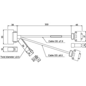 Cabo de Conversão de Sinal para Amplificador Mitsubishi Electric , Tipo A, 100W-22kW, Conector Servo Amplificador, - SC-J2...