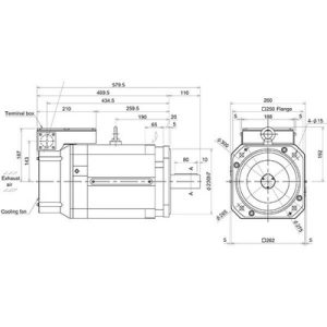 Motor Spindle Mitsubishi SJ-V 15kW 400V com Encoder Absoluto, Eixo Reto, 1500rpm, 70Nm, Flange 250x250mm, IP44 - SJ-4-V15-...