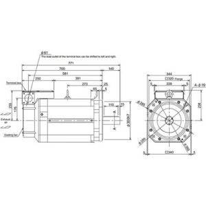 Motor Spindle Mitsubishi Electric SJ-V22-09T(M) 18,5kW 500RPM Eixo Reto com Encoder Absoluto IP44 - SJ-V22-09T(M)