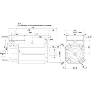 Motor Spindle Mitsubishi Electric Série SJ-V, 45kW, 1500rpm, 236Nm, Eixo Reto, Encoder Absoluto, IP44, 200Vac, Flange 320m...