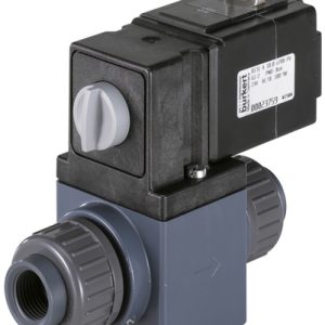 Válvula Solenoide 2/2 vias Burkert Tipo 0131 para meios agressivos, PVC, NPT 3/8 — SKU 452617 - 452617